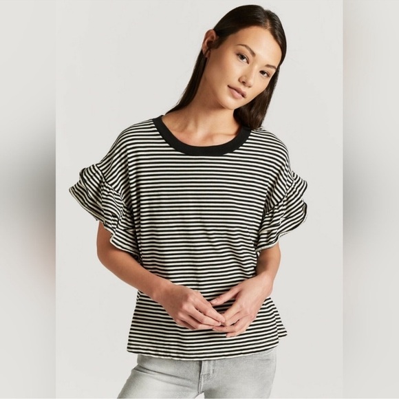 Current/Elliott Carina Feeder Stripe Top Sz 1 black white striped pattern - Picture 3 of 7